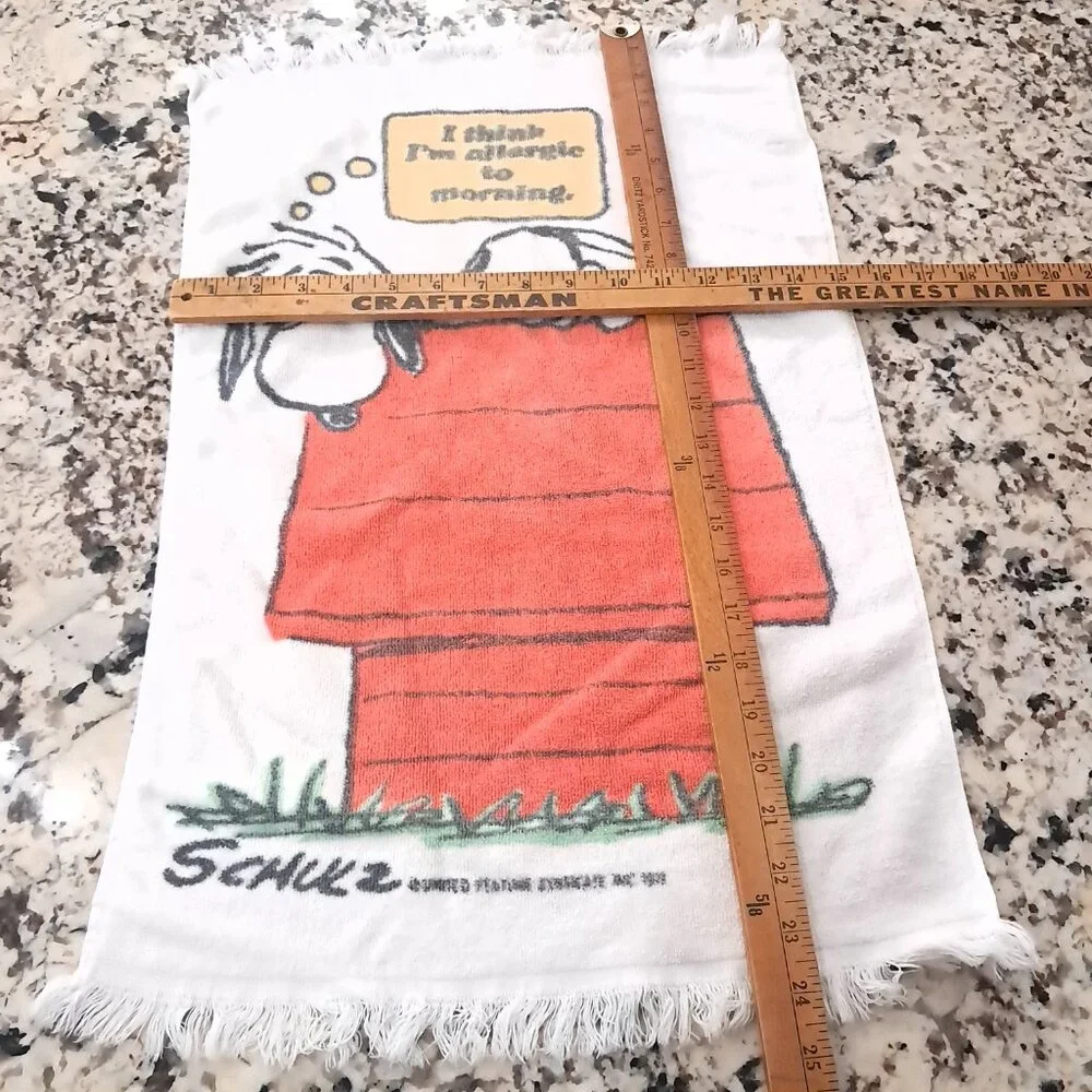 Vintage‎ Snoopy Peanuts hand towel fringe on dog house Mornings Tastemakers 1971